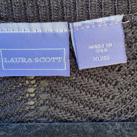 Laura Scott Vintage Womens Open Front Black Open Knit Boho Cardigan Sweater XL - Picture 2 of 9